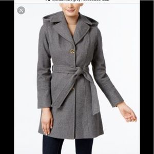 Michael Kors Grey Wool Blend Hooded Coat